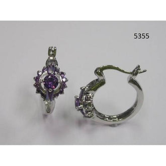 Purple Round and Baguette CZ Earring