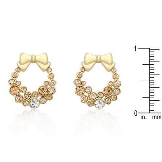 Holiday Wreath Champagne Crystal Earrings