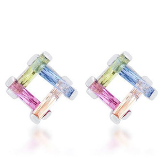 Myra 10ct Multicolor CZ Rhodium Stud Earrings