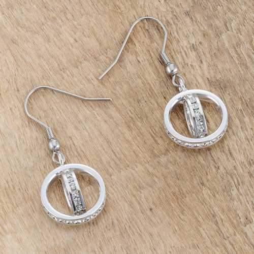 Tera 1.25ct CZ Rhodium Double Ring Drop Earrings