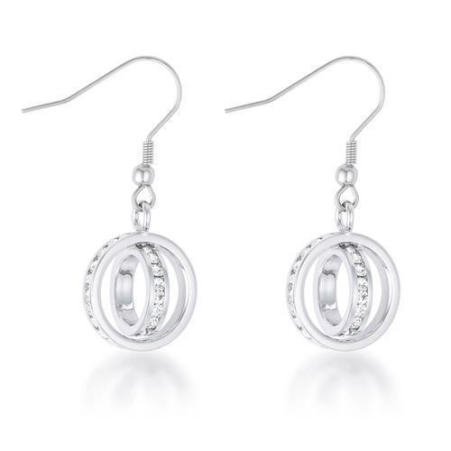 Tera 1.25ct CZ Rhodium Double Ring Drop Earrings