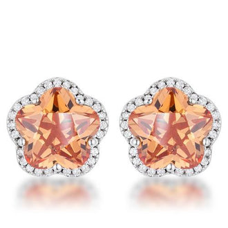 Floral Cut Champagne CZ Stud Earrings