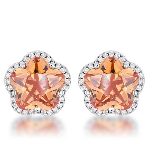 Floral Cut Champagne CZ Stud Earrings