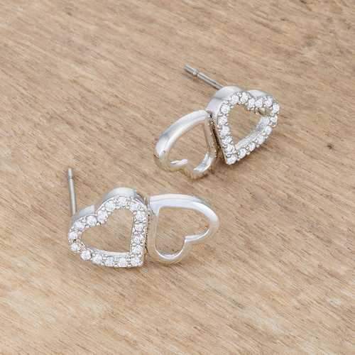 .17 Ct Melded Hearts Rhodium and CZ Stud Earrings