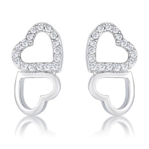 .17 Ct Melded Hearts Rhodium and CZ Stud Earrings