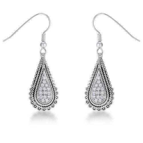 .45 Ct Tear Drop Rhodium Earrings with CZ