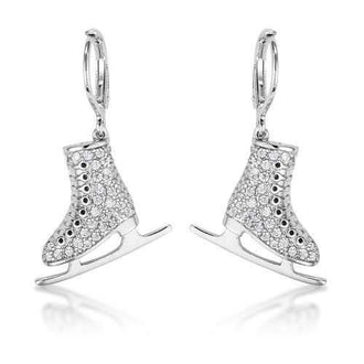 Delicate .85Ct Rhodium Plated Ice Skate Earrings