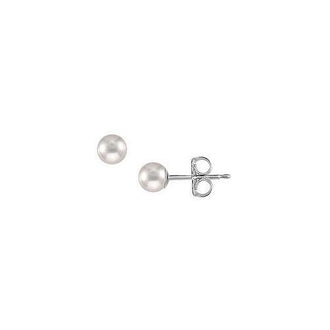 Akoya Cultured Pearl Stud Earrings : 14K White Gold  4 MM