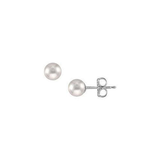 Akoya Cultured Pearl Stud Earrings : 14K White Gold  6 MM