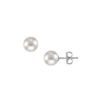 Akoya Cultured Pearl Stud Earrings : 14K White Gold  10 MM