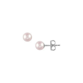 Akoya Cultured Pearl Stud Earrings : 14K White Gold  6 MM