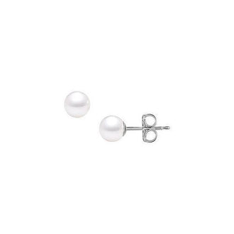 Akoya Cultured Pearl Stud Earrings : 14K White Gold  6 MM