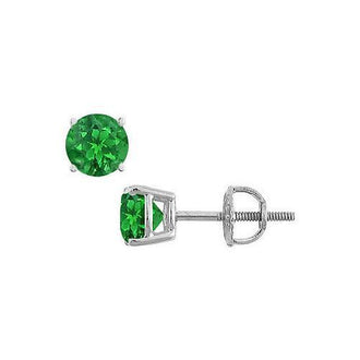 14K White Gold : Prong Set Emerald Stud Earrings 0.25 CT TGW