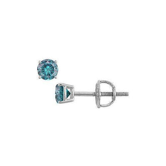 Blue Diamond Stud Earrings : 14K White Gold  0.25 CT Diamonds