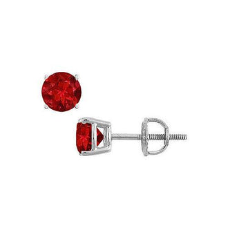 14K White Gold : Prong Set Ruby Stud Earrings 0.25 CT TGW