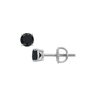 14K White Gold : Round Black Diamond Stud Earrings  0.50 CT. TW.