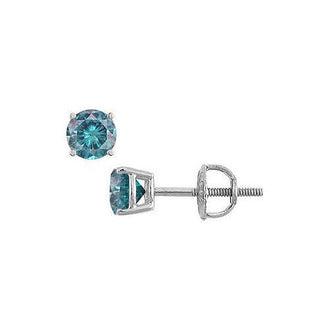 Blue Diamond Stud Earrings : 14K White Gold  0.50 CT Diamonds