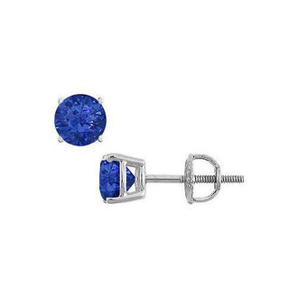 14K White Gold : Prong Set Blue Sapphire Stud Earrings 0.50 CT TGW