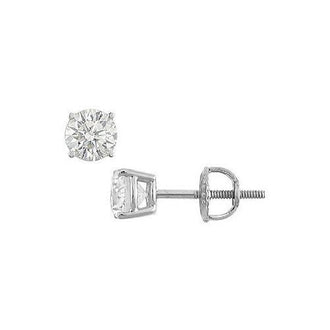 14K White Gold : Round Diamond Stud Earrings  0.75 CT. TW.