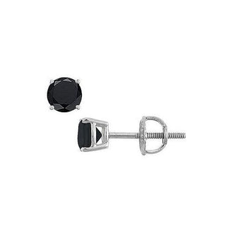 14K White Gold : Round Black Diamond Stud Earrings  1.00 CT. TW.