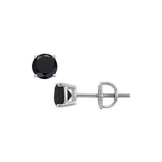 14K White Gold : Round Black Diamond Stud Earrings  1.50 CT. TW.