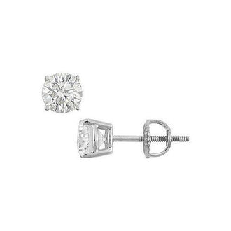 14K White Gold : Round Diamond Stud Earrings  1.50 CT. TW.