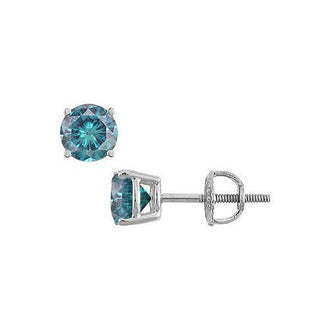 Blue Diamond Stud Earrings : 14K White Gold  1.50 CT Diamonds