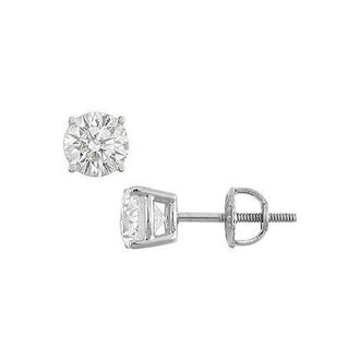 14K White Gold : Round Diamond Stud Earrings  1.75 CT. TW.