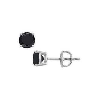 14K White Gold : Round Black Diamond Stud Earrings  2.00 CT. TW.