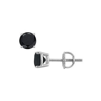 14K White Gold : Round Black Diamond Stud Earrings  2.50 CT. TW.