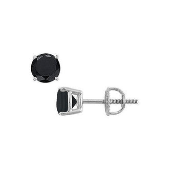 14K White Gold : Round Black Diamond Stud Earrings  3.00 CT. TW.