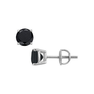 14K White Gold : Round Black Diamond Stud Earrings  4.00 CT. TW.