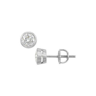 14K White Gold : Bezel-Set Round Diamond Stud Earrings  0.50 CT. TW.