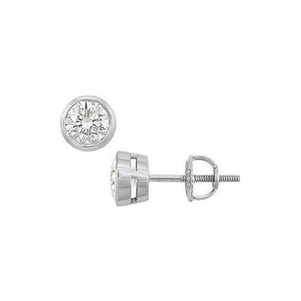 14K White Gold : Bezel-Set Round Diamond Stud Earrings  1.00 CT. TW.
