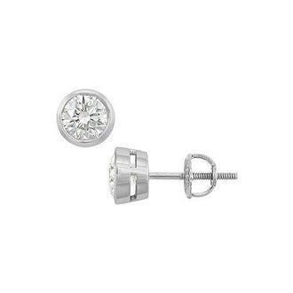 14K White Gold : Bezel-Set Round Diamond Stud Earrings  1.50 CT. TW.