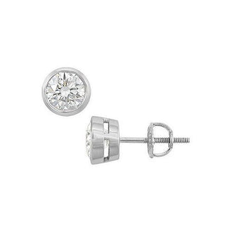 14K White Gold : Bezel-Set Round Diamond Stud Earrings  2.00 CT. TW.