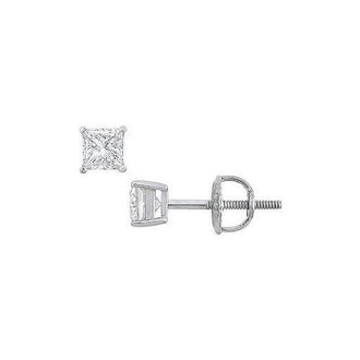 14K White Gold : Princess Cut Diamond Stud Earrings  0.33 CT. TW.