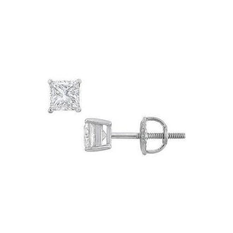 14K White Gold : Princess Cut Diamond Stud Earrings  0.50 CT. TW.