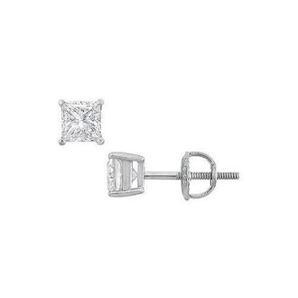 14K White Gold : Princess Cut Diamond Stud Earrings  0.75 CT. TW.
