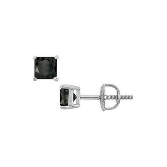 14K White Gold : Princess Cut Black Diamond Stud Earrings  1.00 CT. TW.