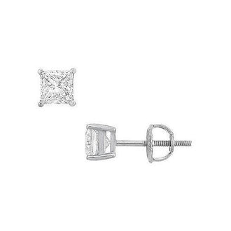 14K White Gold : Princess Cubic Zirconia Stud Earrings  1.00 CT. TGW.
