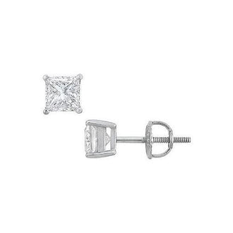 14K White Gold : Princess Cut Diamond Stud Earrings  1.25 CT. TW.