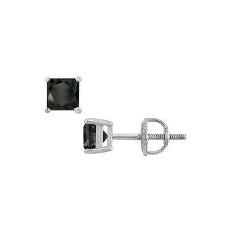 14K White Gold : Princess Cut Black Diamond Stud Earrings  1.50 CT. TW.