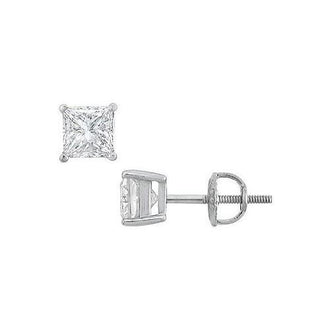 14K White Gold : Princess Cut Diamond Stud Earrings  1.50 CT. TW.