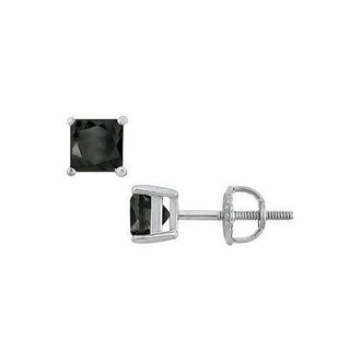 14K White Gold : Princess Cut Black Diamond Stud Earrings  2.00 CT. TW.