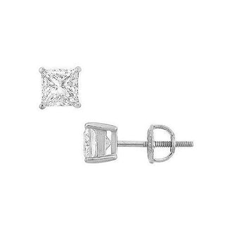 14K White Gold : Princess Cubic Zirconia Stud Earrings  2.00 CT. TGW.