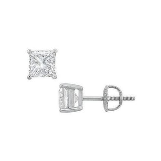 14K White Gold : Princess Cut Diamond Stud Earrings  2.00 CT. TW.