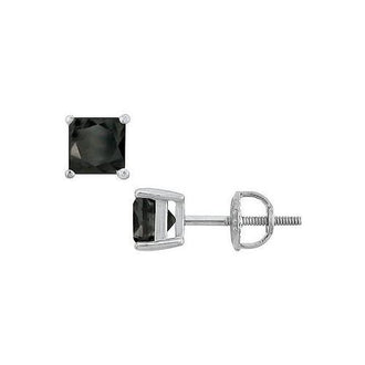 14K White Gold : Princess Cut Black Diamond Stud Earrings  3.00 CT. TW.