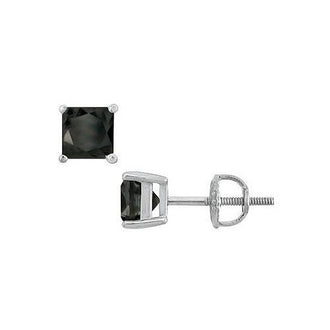 14K White Gold : Princess Cut Black Diamond Stud Earrings  3.50 CT. TW.