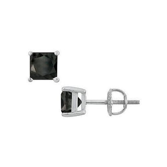 14K White Gold : Princess Cut Black Diamond Stud Earrings  4.00 CT. TW.